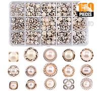 Rustark 150 Piece Assorted Pearl Buttons Resin White Pearl Shank Button 8mm 10mm 11mm Vintage Sewing Button Come with Storage Case for Crafts, Clothes, Wedding Dress and DIY Project
