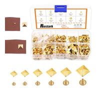Rustark 150 Sets 6 Sizes 6mm 7mm 8mm 9mm 10mm 12mm Gold Pyramid Rivet Square Leather Rivets Kit Metal Studs Pyramid Rapid Rivet Studs Assortment Kit for DIY Leather Craft Decorations