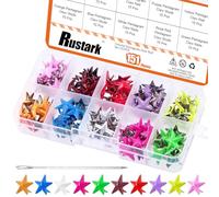 Rustark 150Pcs 15.7MM Colorful Metal Star Studs Assortment Kit with 1Pc Large Eye Needle, 2-Claw Hand Pressed Punk Studs Rivets Spots Nailhead Studs for DIY Leather Craft Decorations