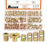 Rustark 150Pcs M6 Yellow Zinc Barrel Nuts Four-jaw Tee Nuts and Threaded Insert Assortment Kit Metric Cross Dowels Slotted Nut T Nut Wood Inserts Bolt for Wood Furniture Beds Crib Chairs