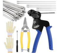 Rustark 154Pcs 3 Sizes 304 Stainless Steel Cable Tie Gun Assortment Kit Including Metal Zip Ties Industrial Gloves and Scissors, Cable Ties Remover, Steel Cable Tie Gun for Outdoor Fence Exhaust Pipe