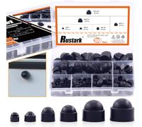 Rustark 160 Pcs Bolt Covers Screw Caps Assortment Kit M4 M5 M6 M8 M10 M12 Plastic Black Fitting Caps Nylon Insert Locknut for Matching Screws or Bolts with Storage Box