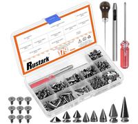 Rustark 179Pcs 8 Sizes Black Metal Punk Spikes and Studs Assortment Kit with Tools Punk Rivet Studs Rivets Screw Screwback Studs Rivets for Punk Style Clothing Accessories Craft Decoration