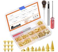 Rustark 179Pcs 8 Sizes Gold Metal Punk Spikes and Studs Assortment Kit with Tools Punk Rivet Studs Rivets Screw Screwback Studs Rivets for Punk Style Clothing Accessories Craft Decoration