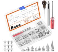 Rustark 179Pcs 8 Sizes Silver Metal Punk Spikes and Studs Assortment Kit with Tools Punk Rivet Studs Rivets Screw Screwback Studs Rivets for Punk Style Clothing Accessories Craft Decoration