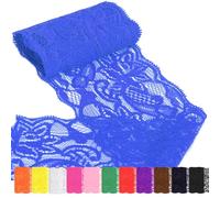 Rustark 1Pcs 5 Yard x 3.15 Inch Blue Lace Fabric Stretch Elastic Trim Laces Fabricm Vintage Lace Trims Laces Ribbon for Craft Sewing Making Gift Wrapping Wedding Decorations