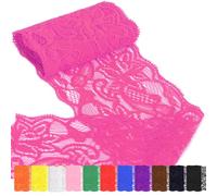 Rustark 1Pcs 5 Yard x 3.15 Inch Hot Pink Lace Fabric Stretch Elastic Trim Laces Fabric Vintage Trims Lace Ribbon for Craft Sewing Making Gift Wrapping Wedding Decorations