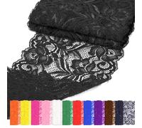 Rustark 1Pcs 5 Yard x 5.9 Inch Black Lace Fabric Stretch Elastic Trim Lace Fabric Sewing Vintage Trims Laces Ribbon for Craft Sewing Making Gift Wrapping Wedding Decorations