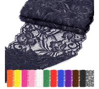 Rustark 1Pcs 5 Yard x 5.9 Inch Navy Blue Lace Fabric Stretch Elastic Trim Lace Fabric Sewing Vintage Trims Laces Ribbon for Craft Sewing Making Gift Wrapping Wedding Decorations