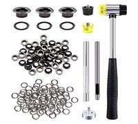 Rustark 200 Sets 1/4 Inch Black Grommet Assortment Kit with 4 Pcs Setting Install Tool, 6mm Metal Eyelets Set in Storage Box for Clothes Shoes Bag Paper Leather Crafts DIY Projects (Black)
