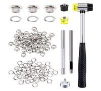 Rustark 200 Sets 1/4 Inch Silver Grommet Assortment Kit with 4 Pcs Setting Install Tool, 6mm Metal Eyelets Set in Storage Box for Clothes Shoes Bag Paper Leather Crafts DIY Projects (Silver)