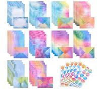 Rustark 200pcs Watercolor Stationery Paper & Envelopes Set with Stickers, Double-Sided Lined Paper Sheets, Assorted Watercolor Designs, Perfect for Writing Letters, Invitations & Gifts