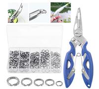Rustark 201 Pcs Stainless Steel Fishing Split Rings 5 Sizes Double High Strength Lure Tackle Connector kit with Fishing Pliers Fish Hook Remover Fishing Tackle for Freshwater and Saltwater