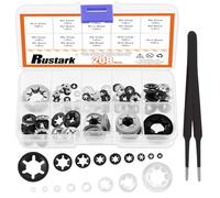 Rustark 208Pcs M2-M12 9 Sizes Internal Tooth Star Lock Washers Assortment Kit, 304 Stainless Steel Quick Speed Locking Washers and Black Oxide Finish Push On Speed Washers Push on Locking Washer