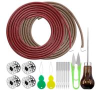 Rustark 20Pcs Treadle Sewing Machine Belt Tool Kit Includes 1.83M x 5MM Sewing Machine Leather Belt with Hook, Sewing Bobbins, Needle Threaders, Awl,Scissors for Universal Pedal Sewing Machine