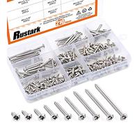 Rustark 210Pcs M3.5 304 Stainless Steel Round Pan Head Phillips Cross Wood Screws Drive Self Tapping Drilling Screws Assortment Kit