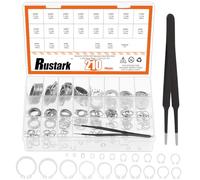 Rustark 211Pcs 21 Sizes 304 Stainless Steel External Snap Rings Assortment Kit with Tweezers Silver External Retaining Ring Circlip Snap Retaining Clip Ring C-Clips Snap Ring Set for Axle Shaft Parts