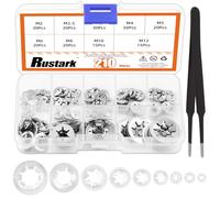 Rustark 211Pcs 9 Sizes 304 Stainless Steel M2-M12 Internal Tooth Star Lock Washers Assortment Kit Push Nuts Steel Push On Speed Clips Fasteners Washers