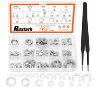 Rustark 237Pcs 304 Stainless Steel M2-M12 Internal Tooth Star Lock Washers and 12 Sizes E-Clips External Retaining Rings Assortment Kit for Machinery Automotive Shafts Bearings Axial