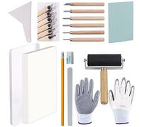 Rustark 24 Pieces Block Printing Starter Tool Kit with Whetstone, Stamp Block, Carving Tools, Tracing Papers,Pencil, Gloves,Eraser and Scrapper, Rubber Stamp Making Kit for Stamping and Printmaking