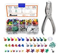 Rustark 240Pcs 9 Styles Multicolor Split Pins Paper Fasteners Brads Assortment Kit with Washer and Hole Punch, Metal Brad Fastener Mini Brad for Scrapbooking Decorative Paper Crafts School DIY Project
