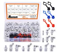 Rustark 245 Pcs SAE and Metric Steel Hydraulic Grease Fitting Assortment Kit with 60 Pcs Caps IncludesM 6 M8 1/4’’ 1/8’’ Straight, 45 Degree, 90 Degree Angled Grease Fittings (SAE and MM)
