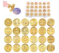 Rustark 24Pcs Wax Seal Stamps Set - Brass Head Wax Stamp Set for Letter Sealing, Envelope, Gift Wrap, Wedding Party Invitation Cards, Decoration