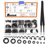 Rustark 261Pcs M2-M12 Black Internal Tooth Star Lock Washers and 14 Sizes Black E-Clip External Retaining Rings Assortment Kit for Machinery Automotive Shafts Bearings Axial Fixation Applications
