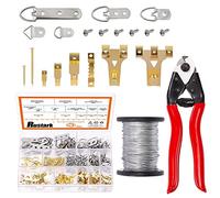 Rustark 267Pcs Picture Hanging Kit 75lb 40lb 30lb 20lb 10lb Picture Hanging Hooks, 50M Picture Hanging Wire, D Ring Picture Hangers with Screws, Cable Cutter Picture Frame Hanging Hardware Kit