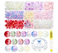 Rustark 282Pcs 8 Colors Crackle Glass Beads Assortment Kit Crackle Lampwork Crystal Bead Round Loose Glass Beads with 1 Roll Crystal String Cord and Scissors for Bracelets and Jewelry Making