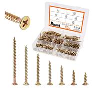 Rustark 300Pcs 7 Sizes #10 5/8'' to 2-1/2'' Zinc Plated Wood Screws Phillips Flat Head Chipboard Screws Assortment Kit for Drywall Sheetrock Woodwork