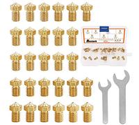 Rustark 30pcs 3D Printer Nozzle kit Brass J-Head Extruder Print Heads 0.2mm 0.3mm 0.4mm 0.5mm 0.6mm 0.8mm 1mm Tools with 2 Pack Spanner for V5 V6 Nozzles Replacement Removal