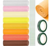 Rustark 30Pcs 8 Colors Crepe Paper Rolls DIY Kit Crepe Paper Sheets Flower Wrapping Papers Sheet Papers Streamer Includes Green Floral Iron Wire, Floral Band for Crafts Birthday Decorations