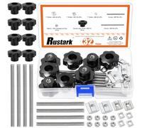 Rustark 32Pcs M6 Star Through Hole Knob Nut Screw Assortment Kit Hand Knob Tightening Screw Clamping Knurled Threaded Knobs with Nuts Bolts for Mechanical Equipment Woodworking