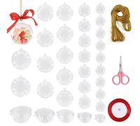 Rustark 35Pcs Clear Plastic Round Fillable Balls Christmas Ornaments DIY Craft Balls Assortment Kit Fillable Decor for Wedding Christmas Crafts Decoration (Round-4,5,6,7,8cm Dia.)