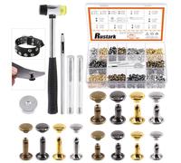 Rustark 360 Sets Leather Rivets Kit 3 Sizes 4 Colors Double Cap Rivet Tubular Metal Studs with Rubber Hammer and Setting Tools Kit for DIY Leather Craft (8x8mm, 8x12mm, 10x10mm)