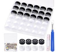 Rustark 36Pcs White and Black Bobbins Sewing Thread Kit 60WT Size A Prewound Bobbins with Case, Sewing Pins, Measuring Tape and Sewing Seam Ripper, Polyester Thread for Hand Sewing Machine Embroidery