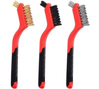 Rustark 3Pcs 7 Inches Wire Brushes Set with Brass, Nylon, Stainless Steel Bristle Brush Head and Curved Handle Grip for Removing Rust, Stains, Deep Cleaning