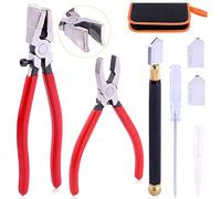Rustark 3Pcs Premium Glass Running Breaking Pliers and Class Cutter Kit, Heavy Duty Glass Cutting Tool with Rubber Tip, Work Great for Stained Glass, Mosaics, Fusing, Breaking