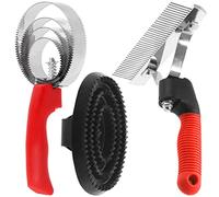 Rustark 3pcs Reversible Stainless Steel Curry Comb Horse Brush 4 Rings Large Rubber Curry Comb Scotch Type Curry Comb Set Metal Curry Brush for Cow Sheep Dog Goat Horse