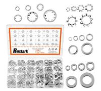 Rustark 400Pcs 6 Sizes 304 Stainless Steel SAE External & Internal Star Washer & Split Lock Washers & Flat Washers Assortment Kit Spring Lock Washer for Home Industry Construction