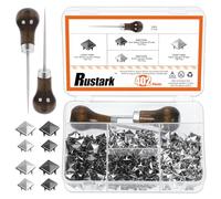 Rustark 402Pcs Square Rivets Pyramid Studs Metal Punk Spikes Spots Assortment Kit with 2Pcs Awls, Four-Jaw Square Rivets Spots Studs Nailhead Studs for DIY Leather Craft Punk Rock Decorations