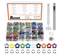 Rustark 403Pcs 4 Colors 5mm Flower Eyelet Grommets Assortment Kit with 3Pcs Grommet Setting Tools, Floral Metal Eyelets Grommet Flower Shaped Craft Eyelet Findings for Shoes Clothes Leather DIY Craft