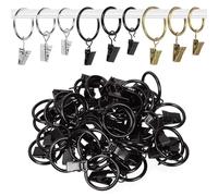 Rustark 40Pcs Black Curtain Rings with Clips, 1" (25mm) Interior Diameter Curtain Drapery Clip Rings Shower Curtains Clips Curtains Rod Hanging Clip for Window Bathroom Home