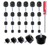 Rustark 48 Pack 4 Size Black Rubber Bumpers Feet Round Pads Screw-on Type with Matching Strong Screws and 1 Bonus Screwdriver for Wooden Cutting Board Cabinet Tables Chair