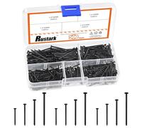 Rustark 500Pcs 4 Sizes Black Hardware Nails Assortment Kit Flat Head Nails Wood Nails Wall Nails Small Nails Picture Hanging Nails Finishing Nails Common Nails for Hanging Pictures Wood