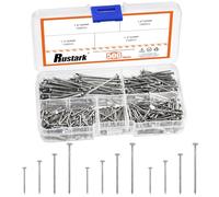 Rustark 500Pcs 4 Sizes Silver Hardware Nails Assortment Kit Flat Head Nails Wood Nails Wall Nails Small Nails Picture Hanging Nails Finishing Nails Common Nails for Hanging Pictures Wood