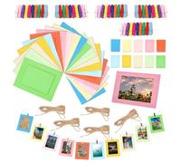 Rustark 50Pcs 5x7 Inch / 13.5x18.5cm 10 Colors Paper Picture Frames Kit with 50Pcs Colorful Wooden Clips and 5Pcs Strings, Cardboard Picture Frames Paper Photo Frames Hanging Display for Wall Decor