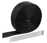 Rustark 5cm x 15m / 2 Inch x 50 Feet Black Exhaust Heat Wrap Roll with 6Pcs 304 Stainless Steel Locking Ties Assortment Kit Fiberglass Heat Shield Tape for Motorcycle Automotive Universal Vehicle