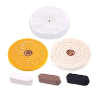 Rustark 6 Piece Polishing Compounds Kit with 3 Assorted Buffing Wheels Including Black Emery, Brown Tripoli, White Diamond, Yellow (30 Ply) Flannel (30 Ply), Cotton (40 Ply) for polishing